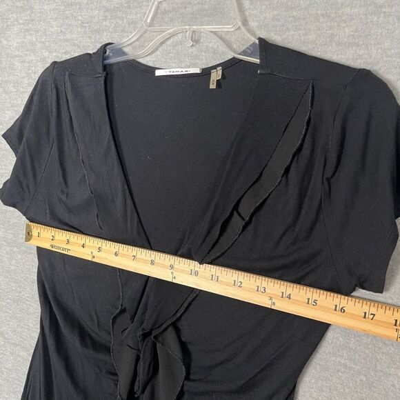 Tahari Ruffled Black Top Womens Medium Dark Romantic Day to Night Classic Blouse - Picture 8 of 10
